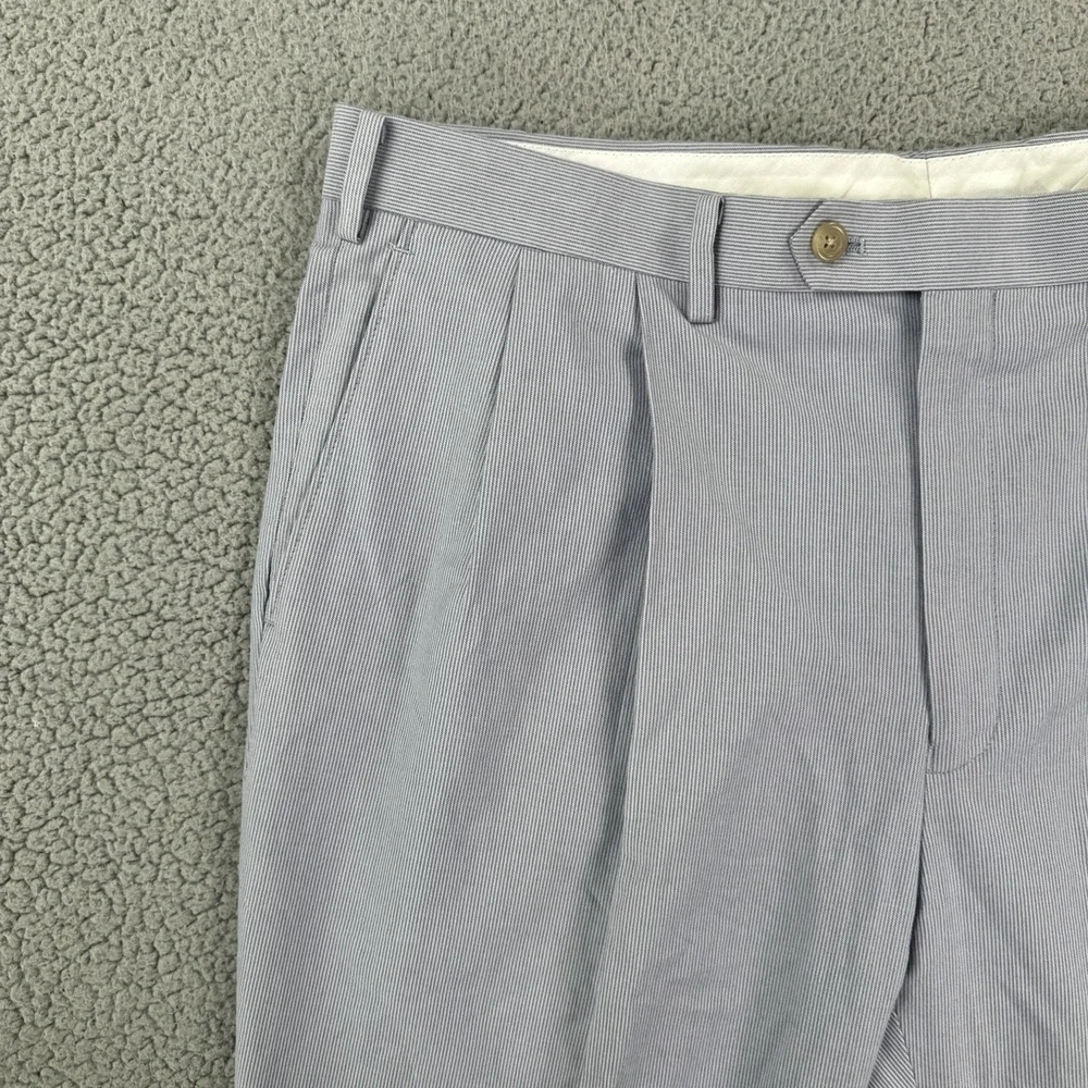 NWT Chaps Dress Pants Men 38x30 Blue White 100% Cotton Pinstripe Double Pleated